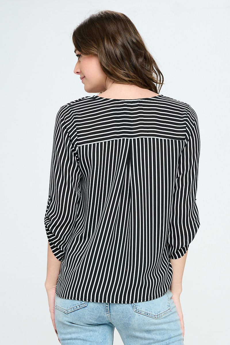 Alexa Surplice Roll Tab Blouse