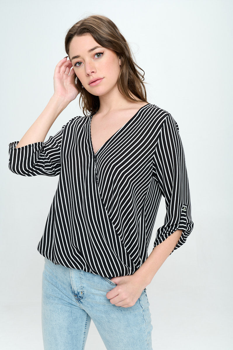 Alexa Surplice Roll Tab Blouse