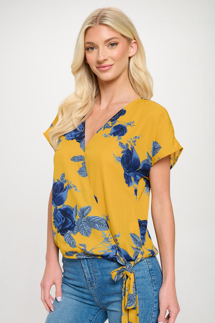 Dallas Side-Tie Short Dolman Sleeve Faux Wrap Top