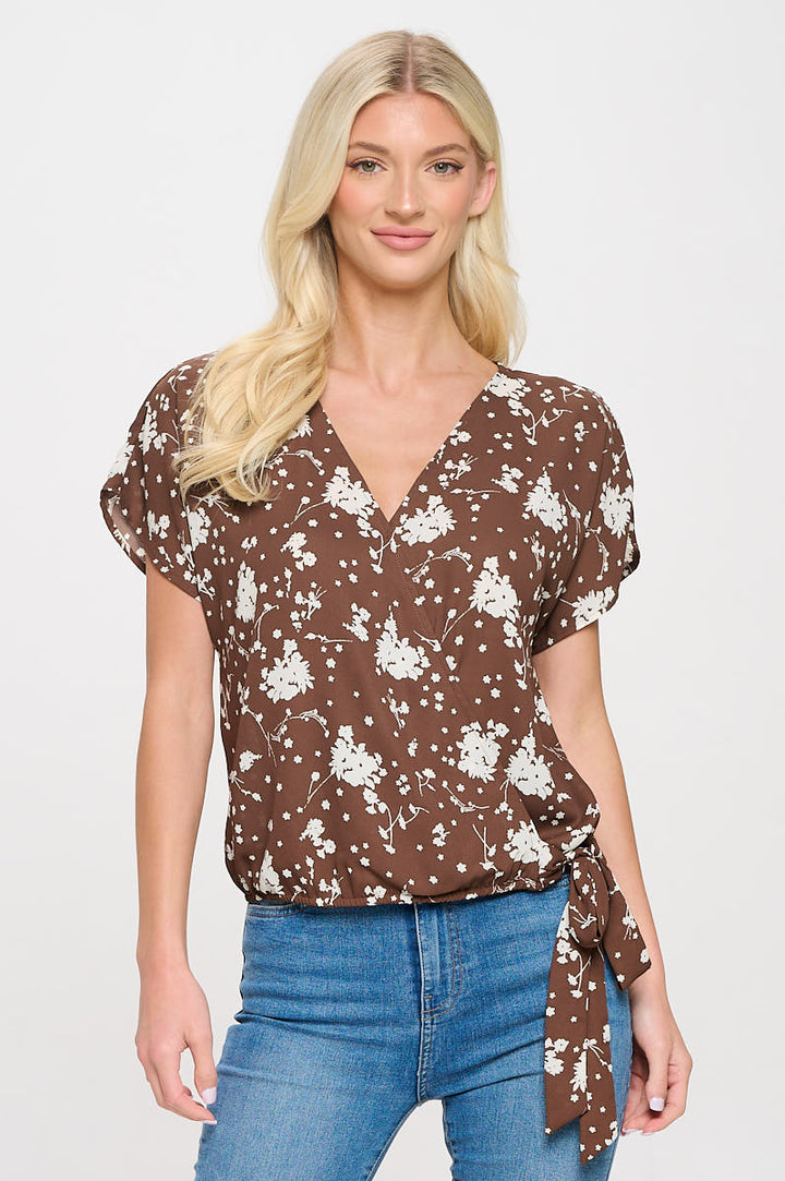 Dallas Side-Tie Short Dolman Sleeve Faux Wrap Top