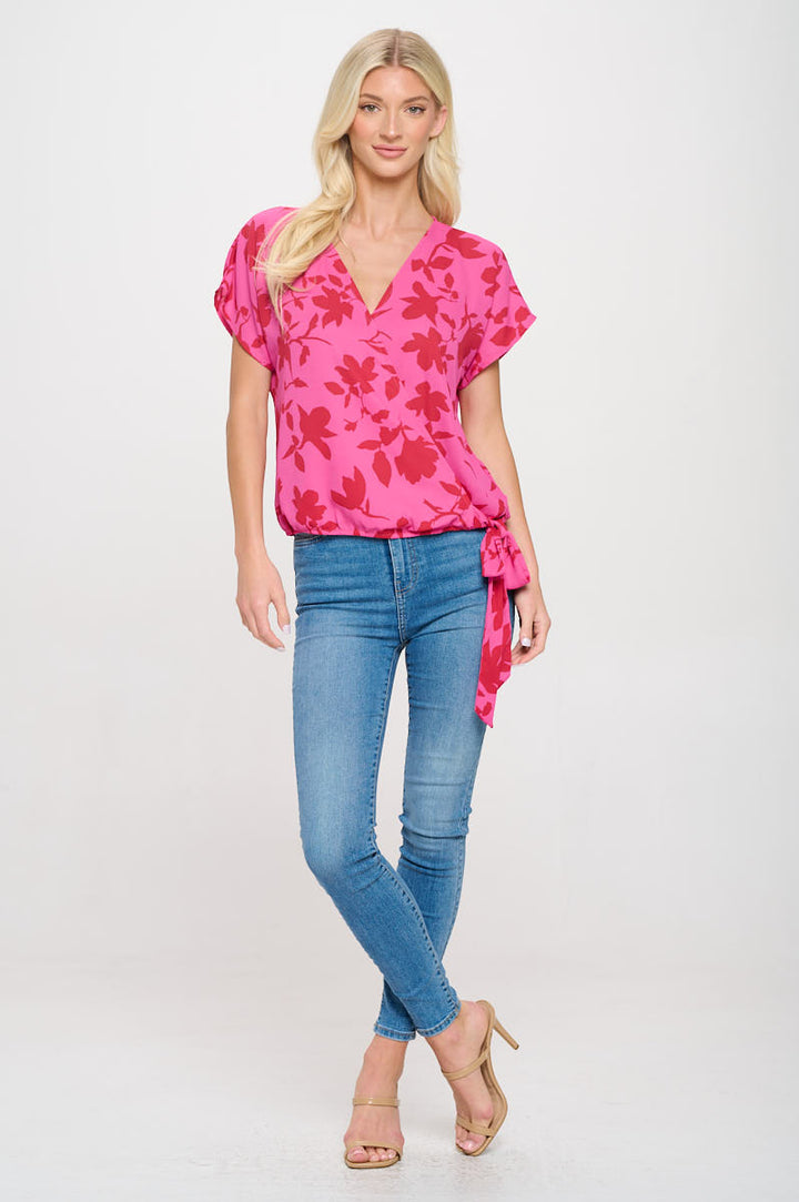 Dallas Side-Tie Short Dolman Sleeve Faux Wrap Top