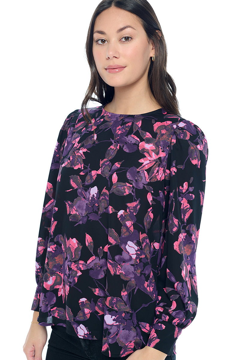 Malaya Long Sleeve Printed Blouse with Wide Cuff