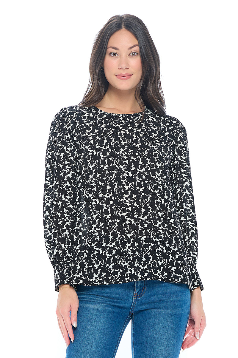 Malaya Long Sleeve Printed Blouse with Wide Cuff