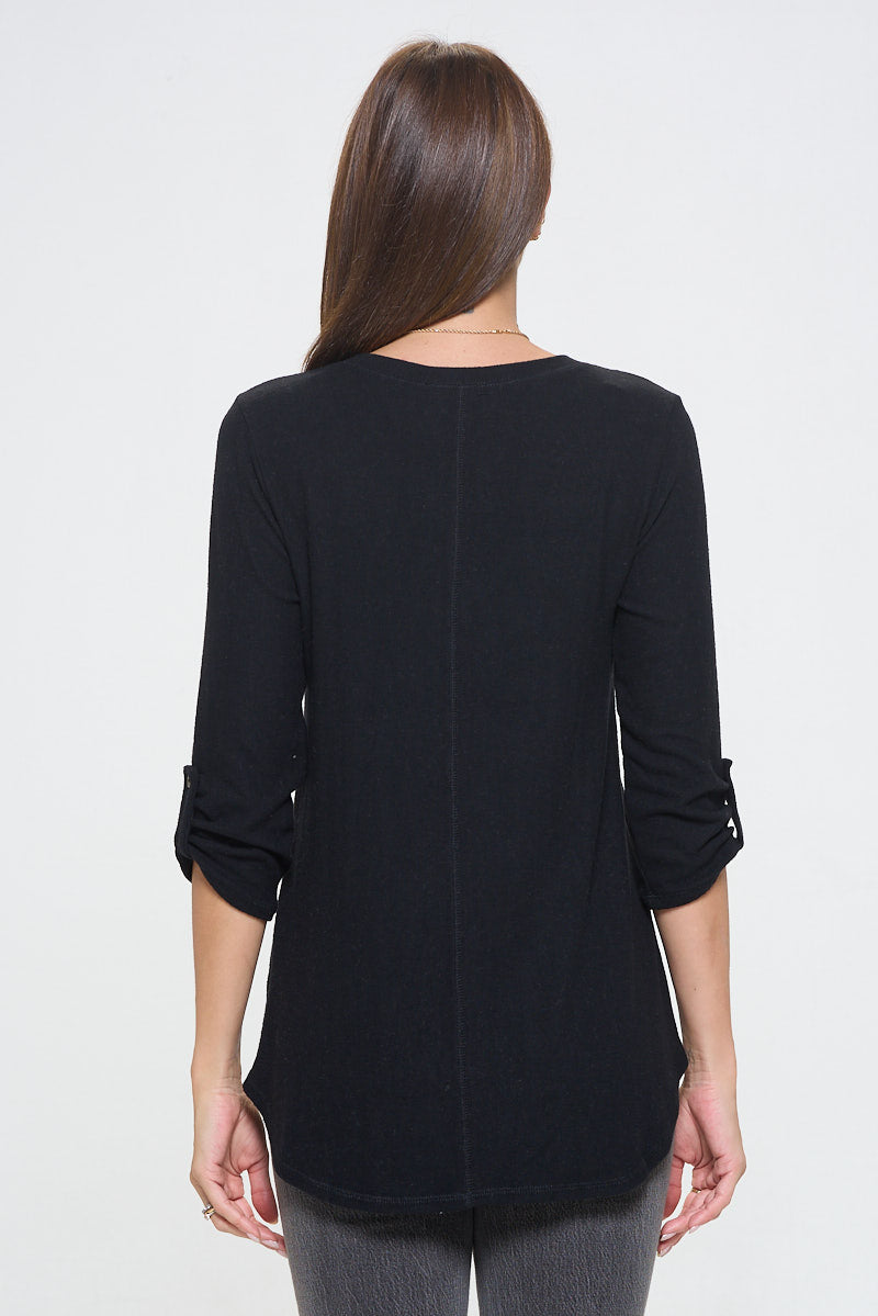 Nora Ultrasoft V-neck Tunic with Long Sleeves and Front Seam Detail