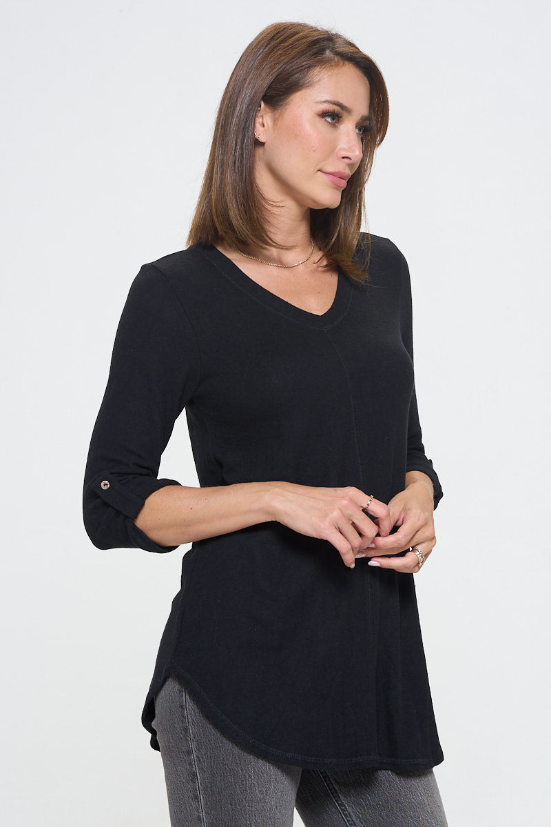 Nora Ultrasoft V-neck Tunic with Long Sleeves and Front Seam Detail