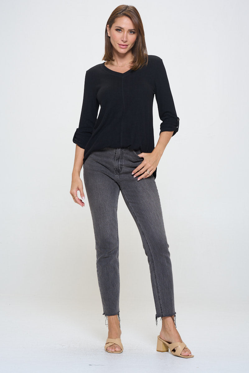 Nora Ultrasoft V-neck Tunic with Long Sleeves and Front Seam Detail