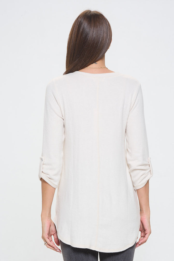 Nora Ultrasoft V-neck Tunic with Long Sleeves and Front Seam Detail