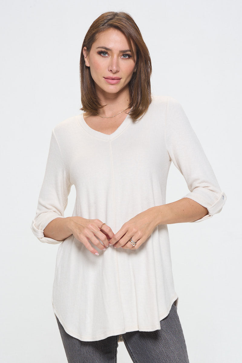 Nora Ultrasoft V-neck Tunic with Long Sleeves and Front Seam Detail