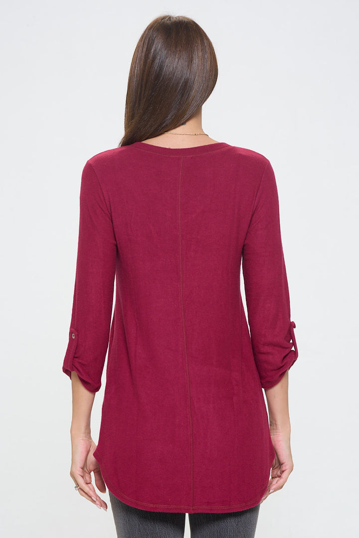 Nora Ultrasoft V-neck Tunic with Long Sleeves and Front Seam Detail