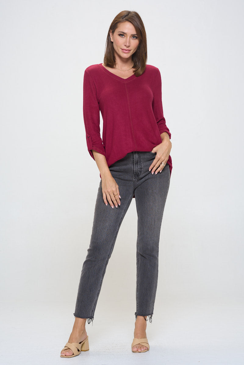 Nora Ultrasoft V-neck Tunic with Long Sleeves and Front Seam Detail