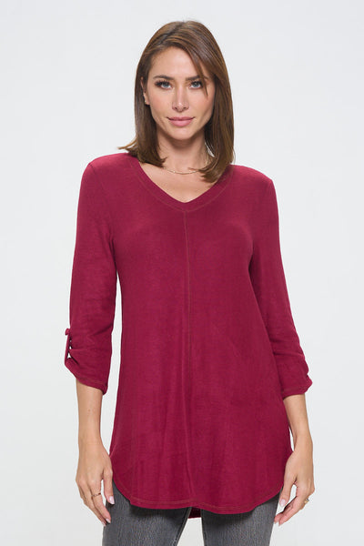 Nora Ultrasoft V-neck Tunic with Long Sleeves and Front Seam Detail
