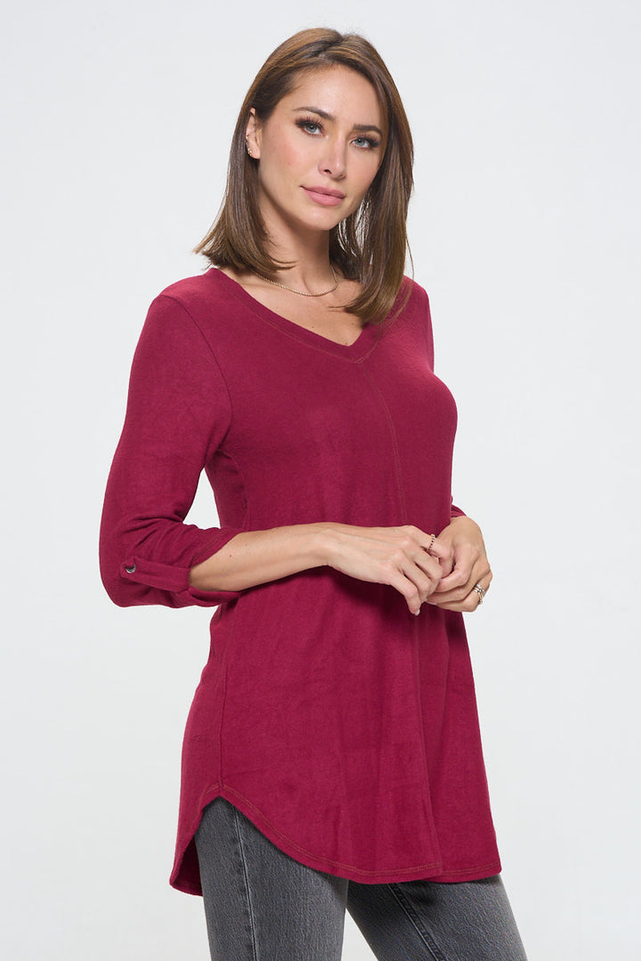 Nora Ultrasoft V-neck Tunic with Long Sleeves and Front Seam Detail