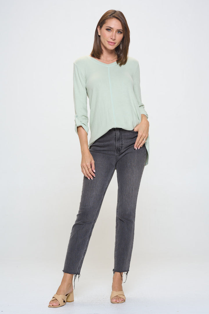 Nora Ultrasoft V-neck Tunic with Long Sleeves and Front Seam Detail