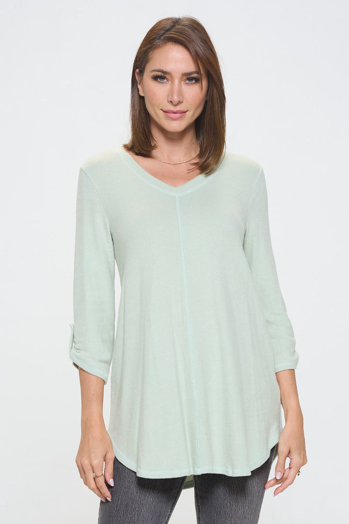 Nora Ultrasoft V-neck Tunic with Long Sleeves and Front Seam Detail