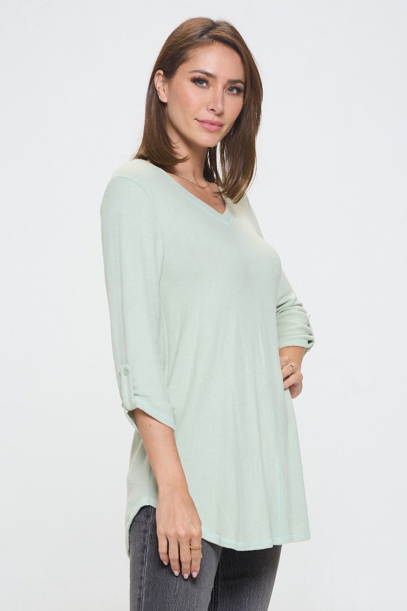 Nora Ultrasoft V-neck Tunic with Long Sleeves and Front Seam Detail