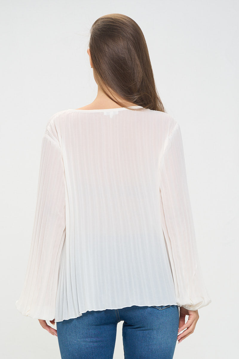 Vera Pleated Long Sleeve Sheer Blouse