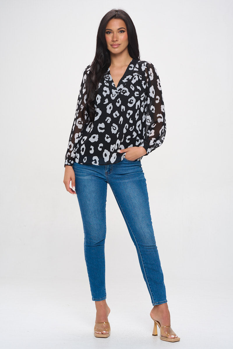 Lennox V-neck Sheer Sleeve Blouse