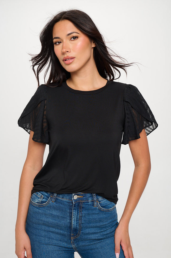 Serena Crew Neck Georgette Tulip Sleeve T-Shirt