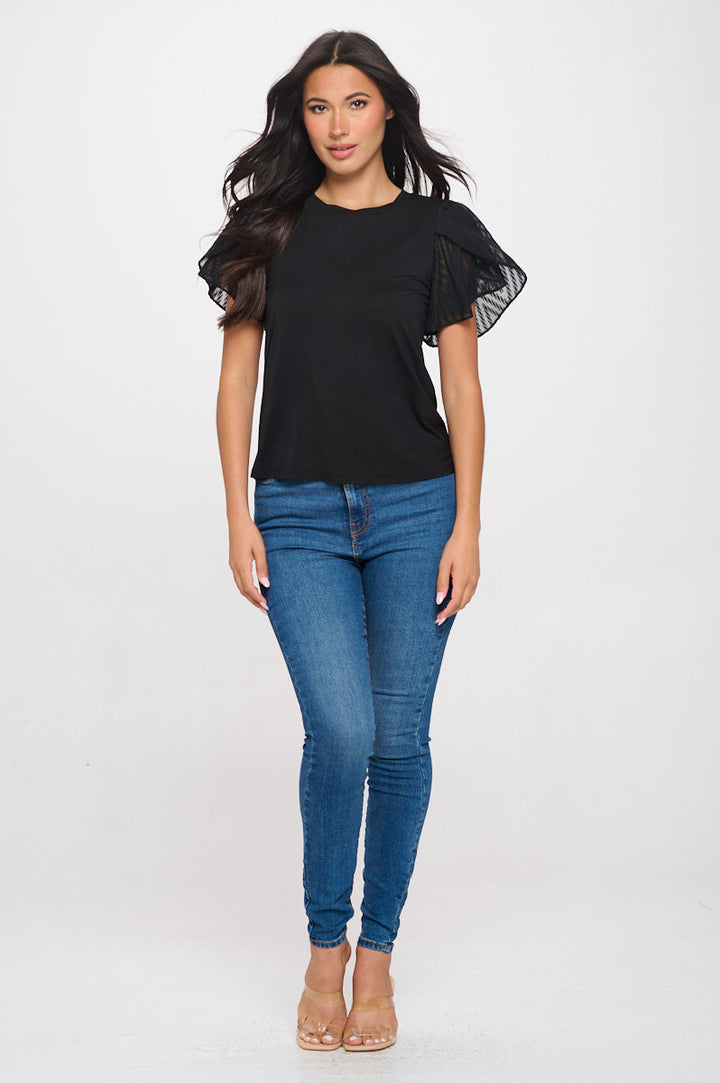 Serena Crew Neck Georgette Tulip Sleeve T-Shirt