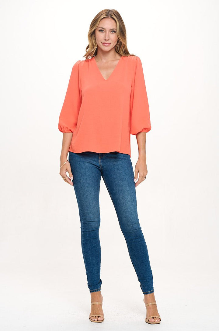 Isabella Long Sleeve V-Neck Pullover Blouse