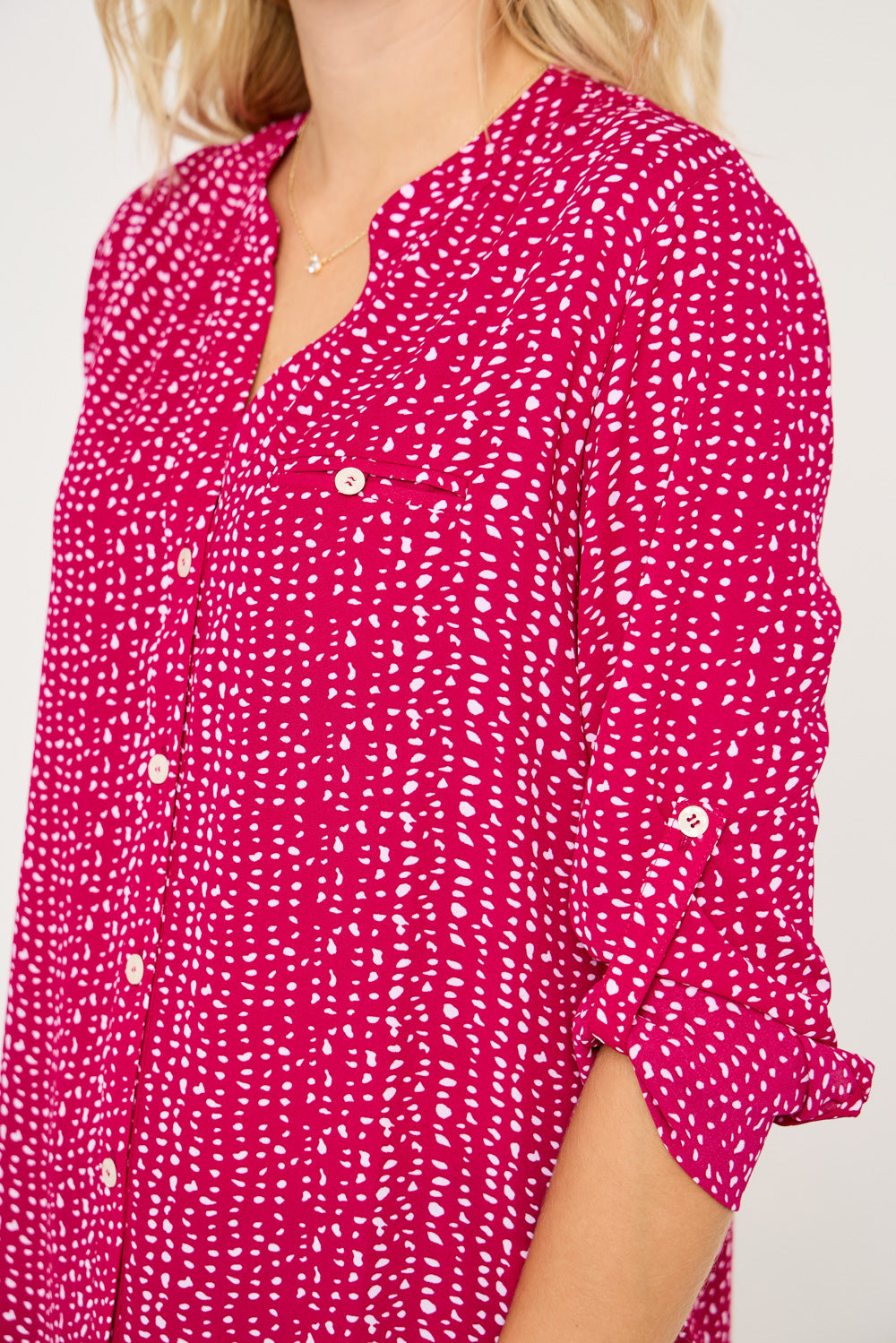 Ysella Roll-tab Button Down Blouse