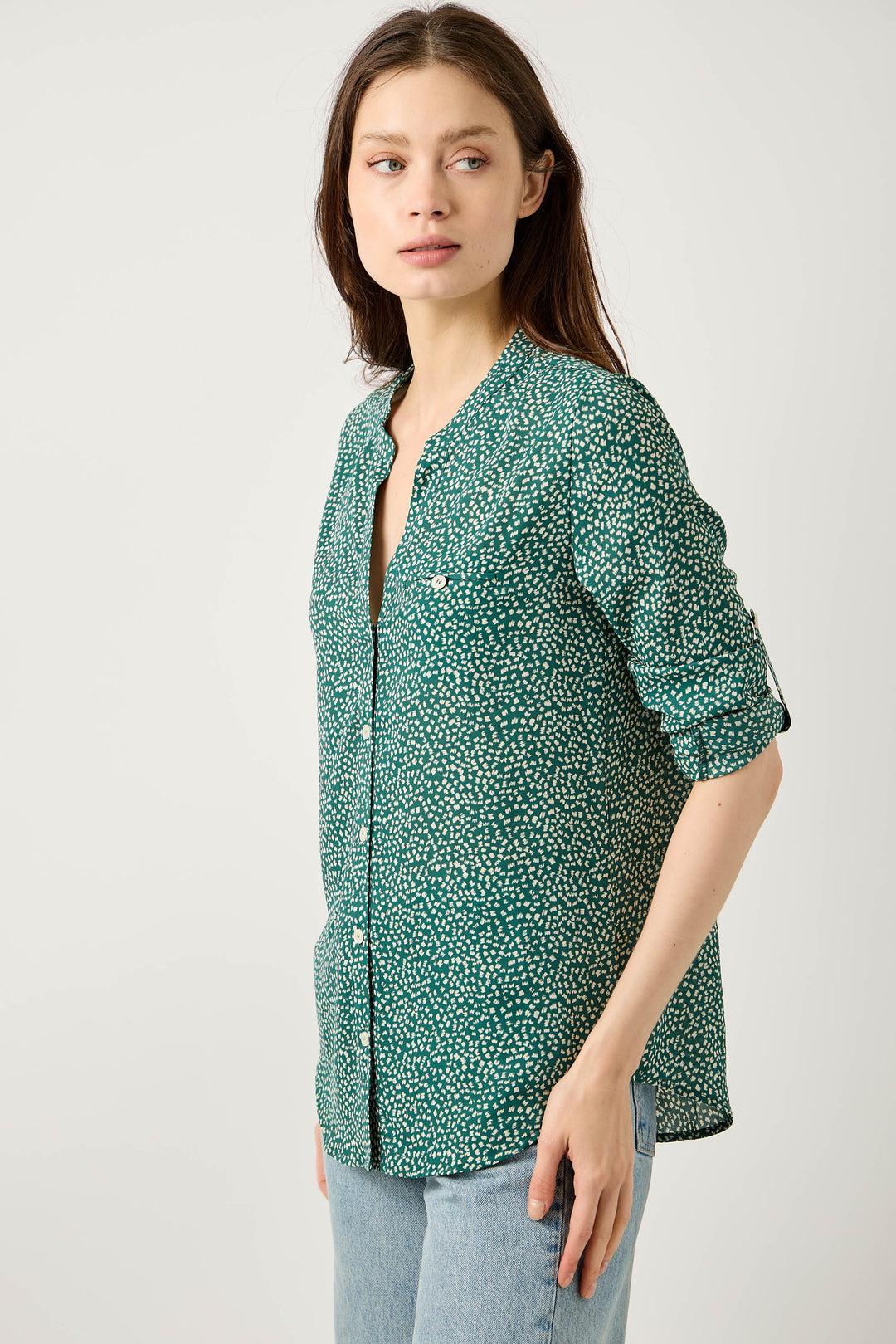 Ysella Roll-tab Button Down Blouse