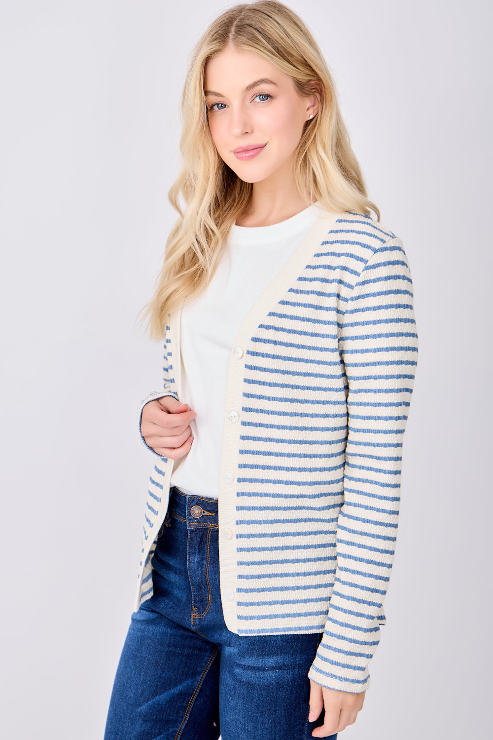 Gaia Striped Button Front Cardigan