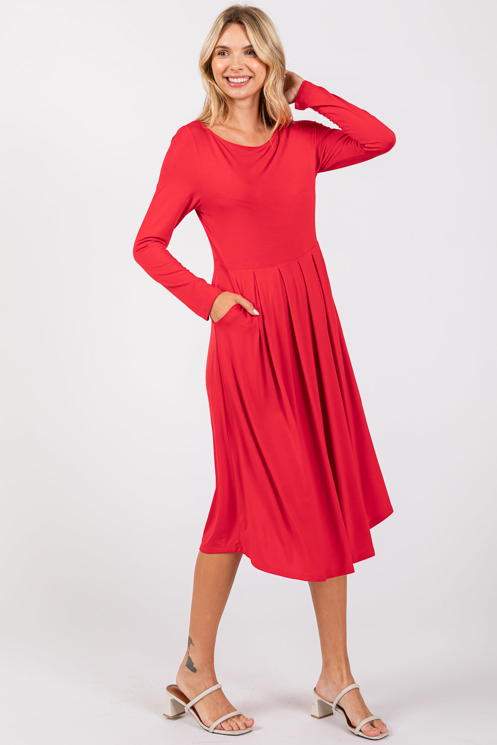 Charlee Long Sleeve A-line Knit Dress with Pockets