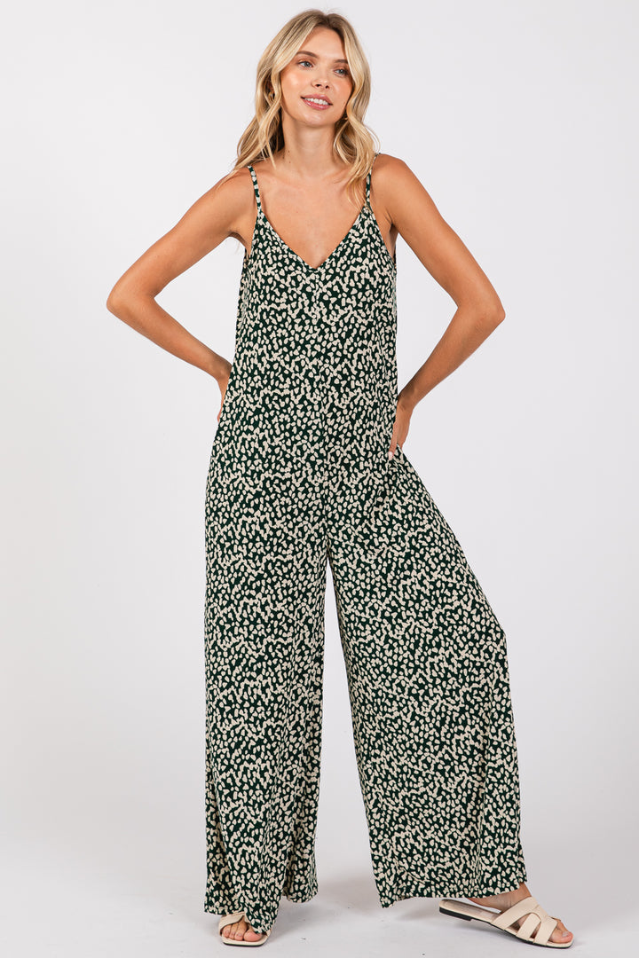 Image of West K Alaiya Knit Strappy Jumpsuit Green Abstract Dot