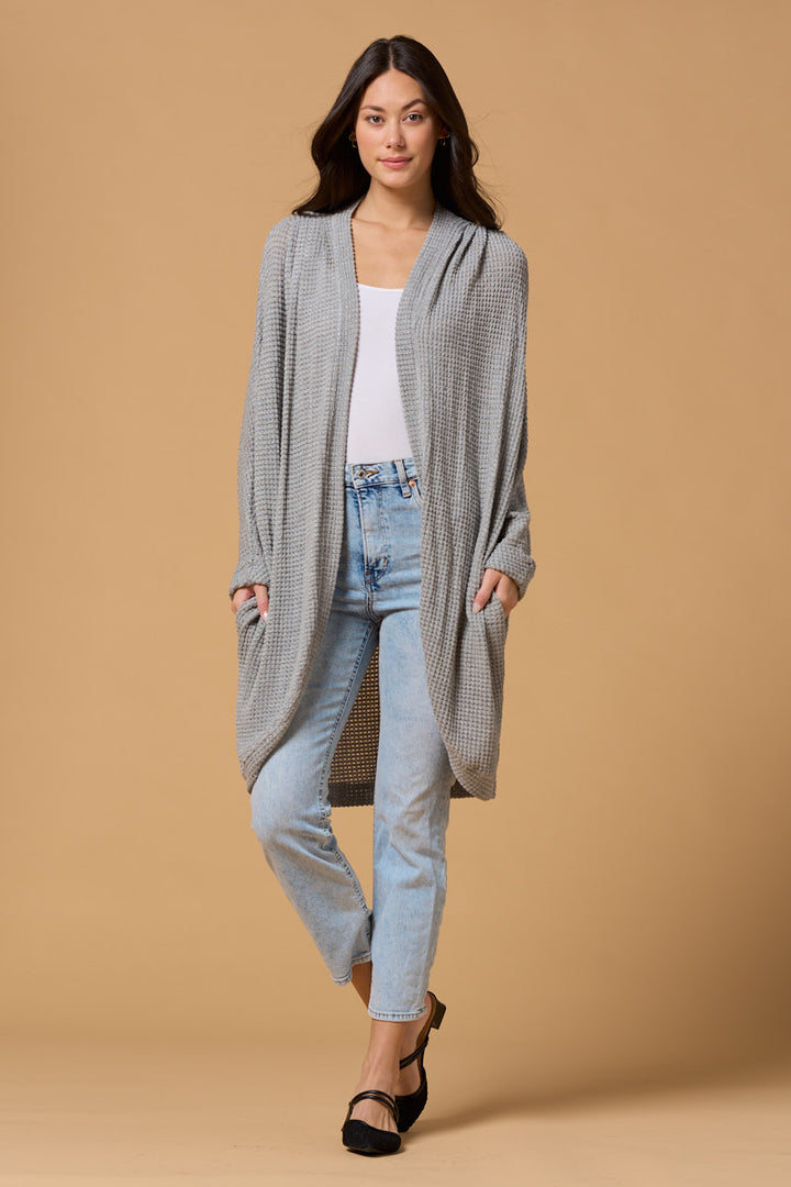 Karla Long Oversized Waffle Knit Cardigan with Pockets