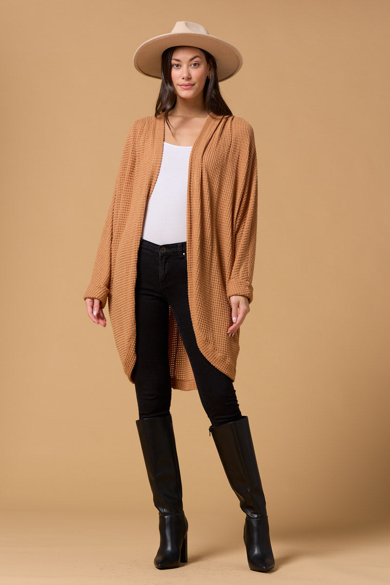 Karla Long Oversized Waffle Knit Cardigan with Pockets