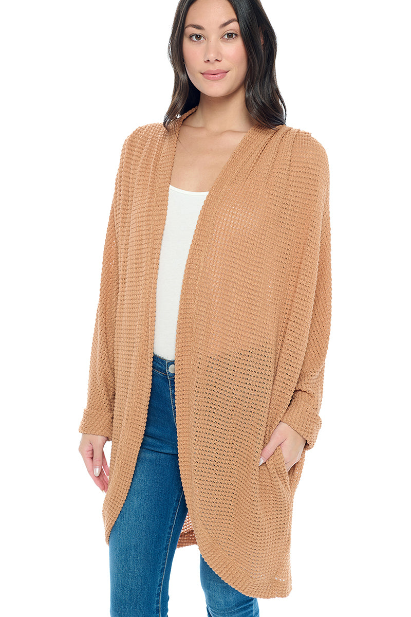 Karla Long Oversized Waffle Knit Cardigan with Pockets