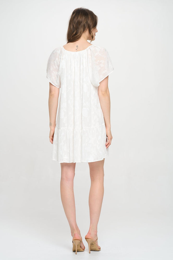 Image of West K Abigail Crochet Lace Butterfly Sleeve Knee Length Dress White Floral