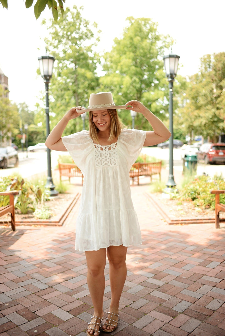 Image of West K Abigail Crochet Lace Butterfly Sleeve Knee Length Dress White Floral