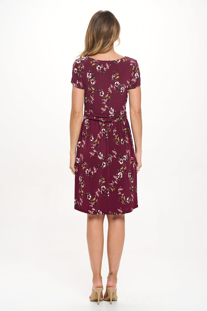 Image of West K Adele Short Sleeve Crossover Front Mini Dress Burgundy Floral