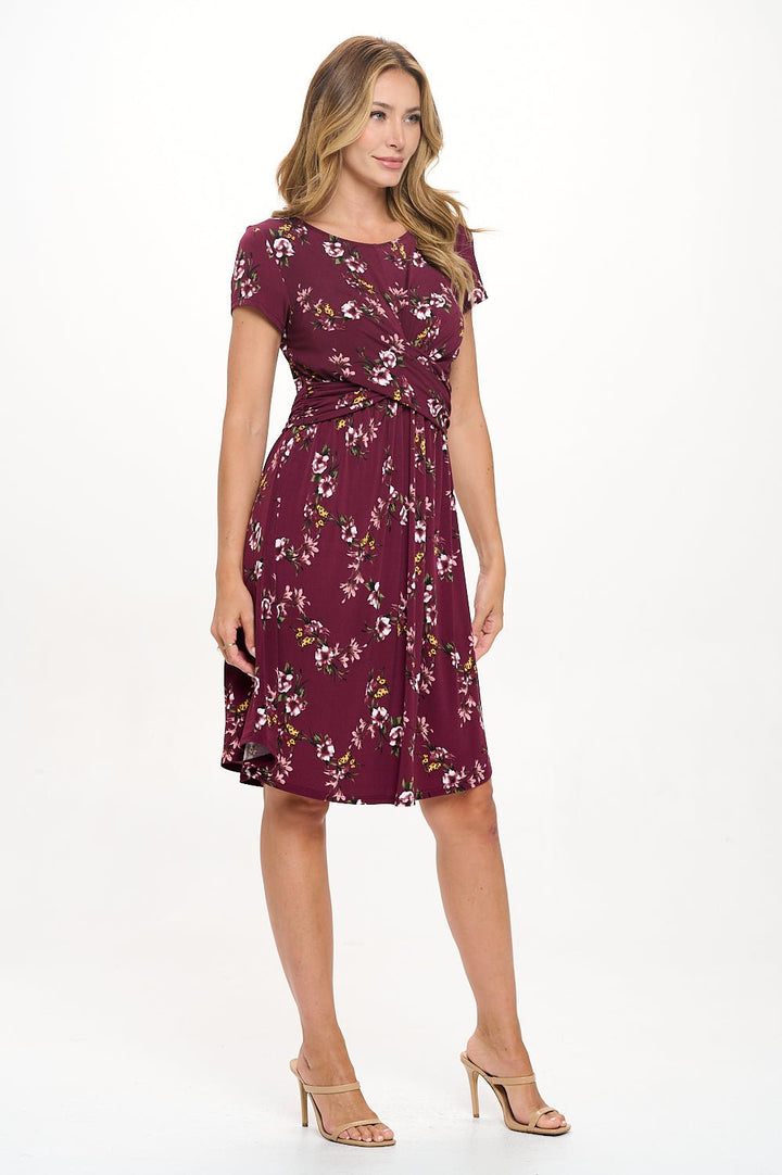 Image of West K Adele Short Sleeve Crossover Front Mini Dress Burgundy Floral