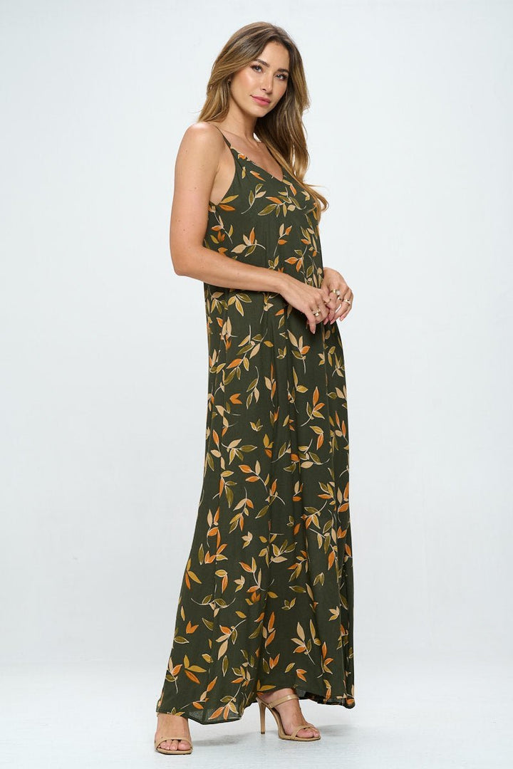 Image of West K Aden V - Neck Maxi Green Leaf Print