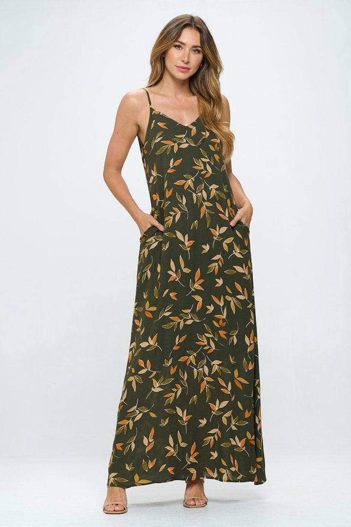 Image of West K Aden V - Neck Maxi Green Leaf Print