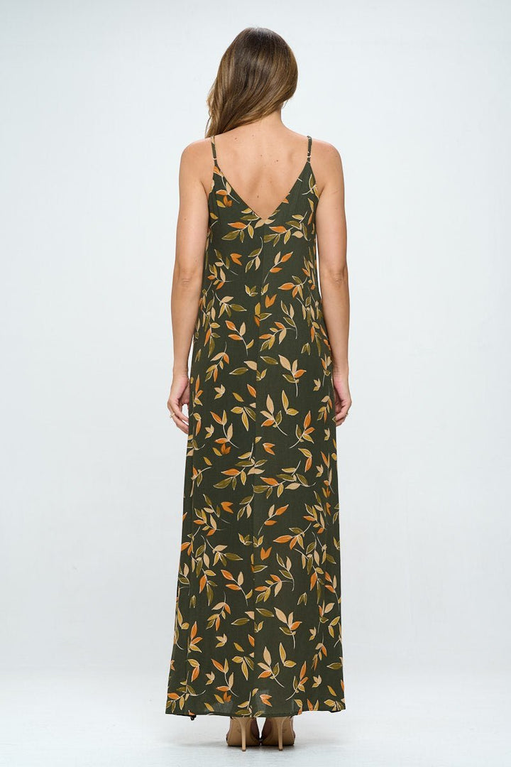 Image of West K Aden V - Neck Maxi Green Leaf Print