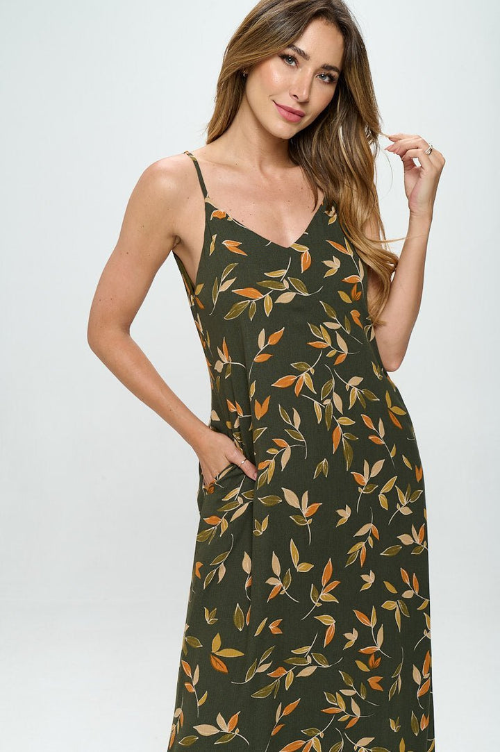 Image of West K Aden V - Neck Maxi Green Leaf Print