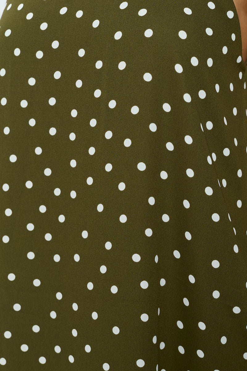 Image of West K Aden V - Neck Maxi Olive Green Dot