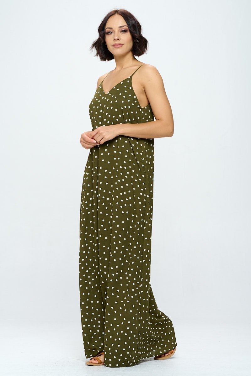 Image of West K Aden V - Neck Maxi Olive Green Dot