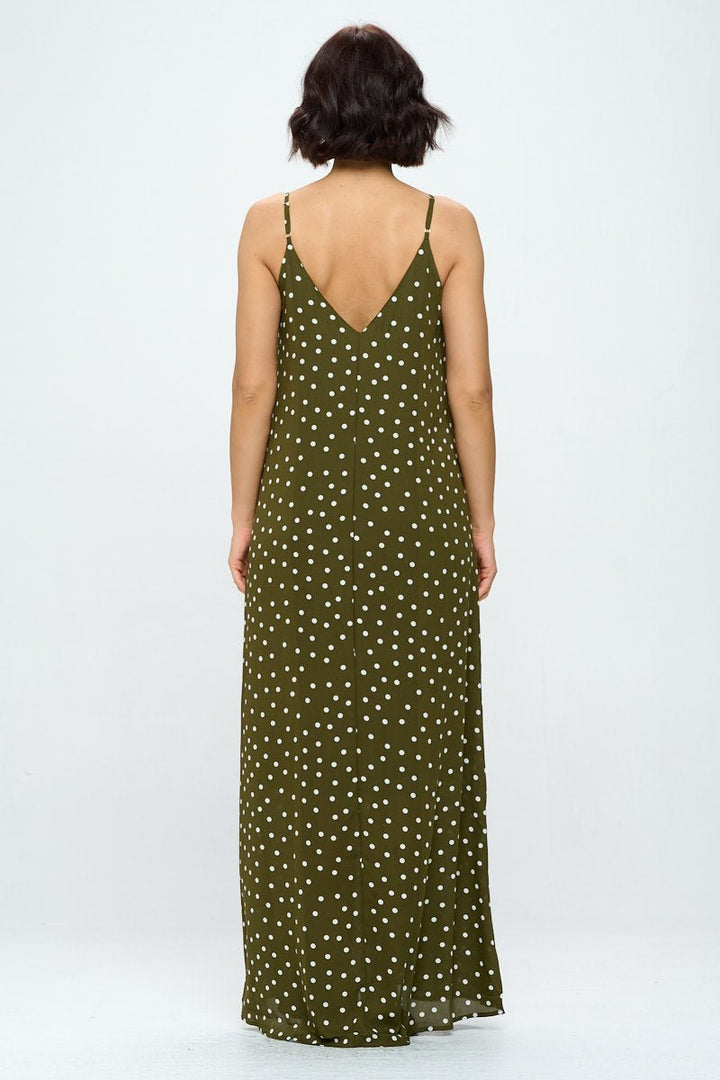 Image of West K Aden V - Neck Maxi Olive Green Dot