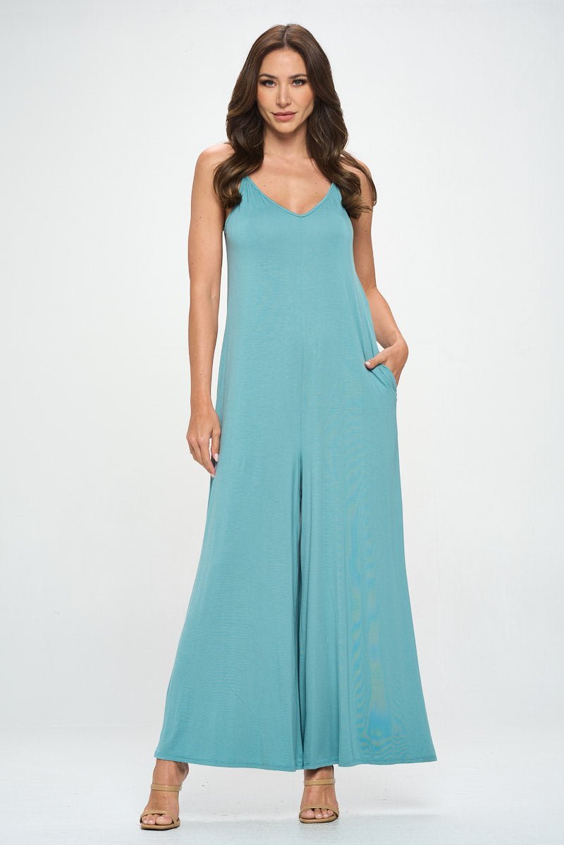 Image of West K Alaiya Knit Strappy Jumpsuit Blue Sage