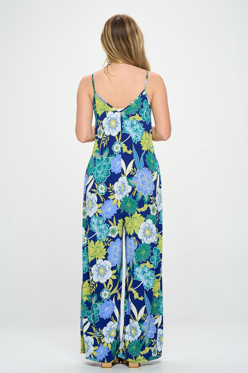 Image of West K Alaiya Knit Strappy Jumpsuit Cobalt Floral