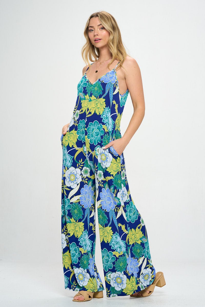 Image of West K Alaiya Knit Strappy Jumpsuit Cobalt Floral