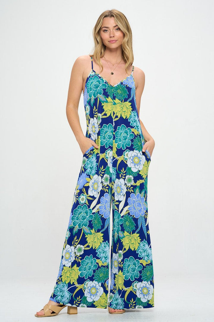 Image of West K Alaiya Knit Strappy Jumpsuit Cobalt Floral