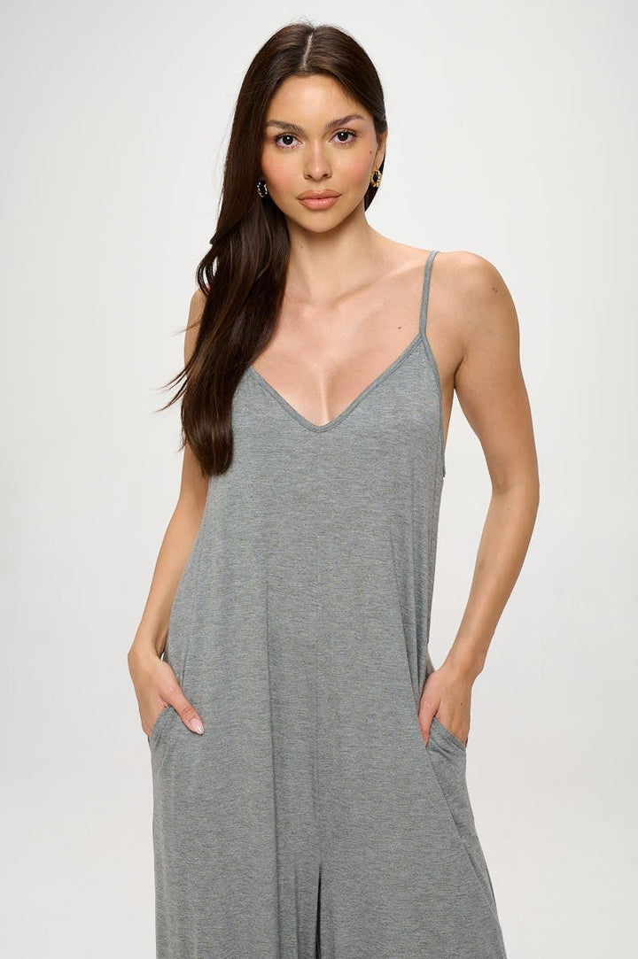 Image of West K Alaiya Knit Strappy Jumpsuit Dark Heather Grey