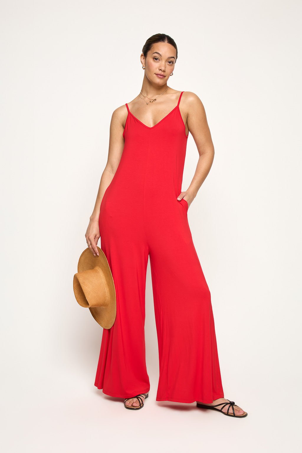 Image of West K Alaiya Knit Strappy Jumpsuit Red