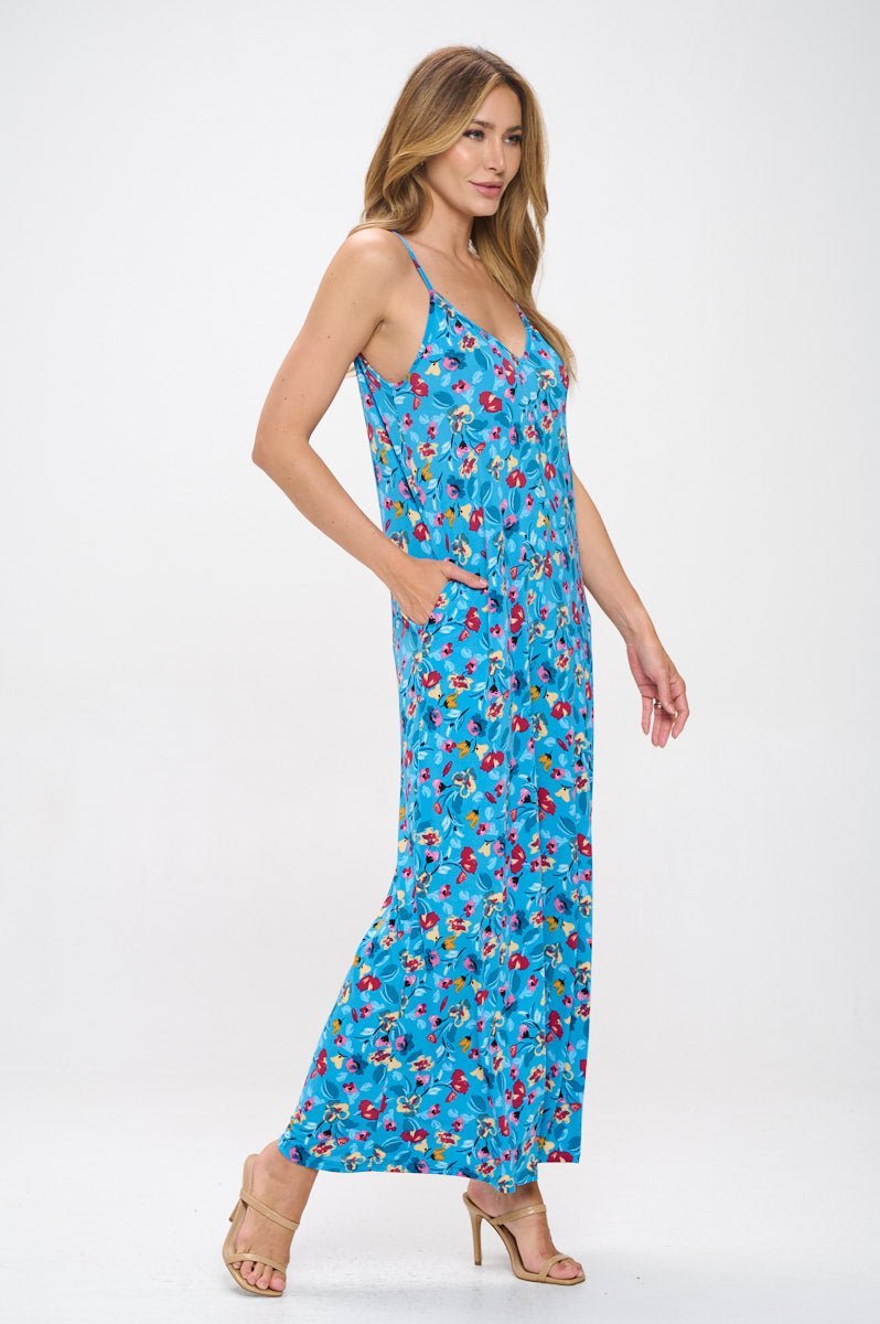 Image of West K Alaiya Knit Strappy Jumpsuit Turquoise Red Floral